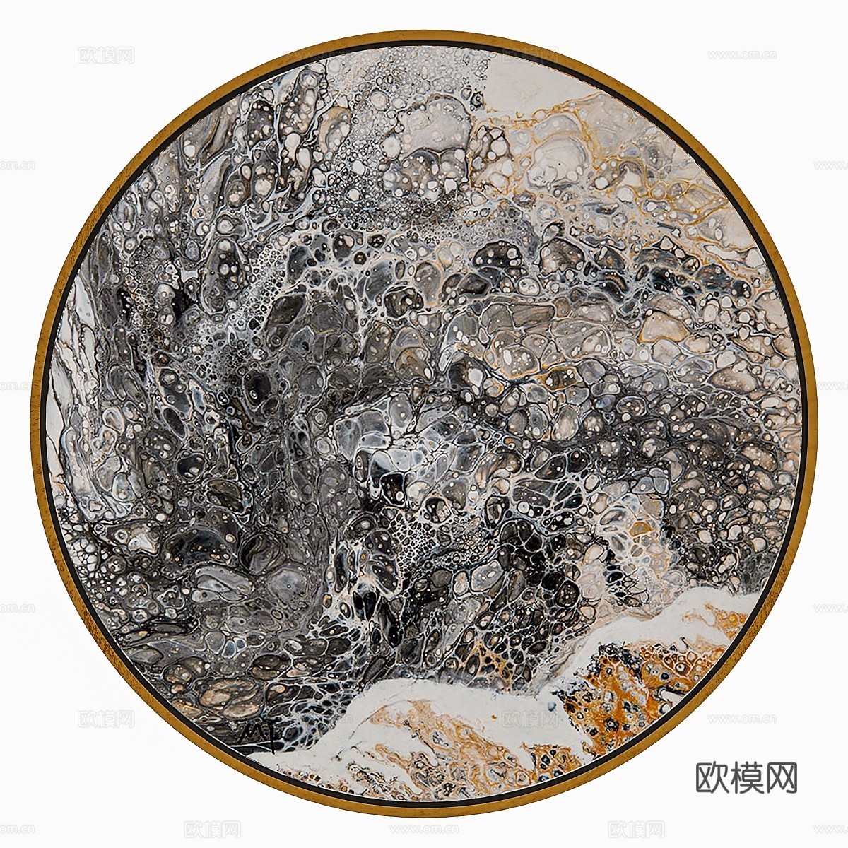 现代轻奢圆形装饰挂画3d模型下载（渲染图1）