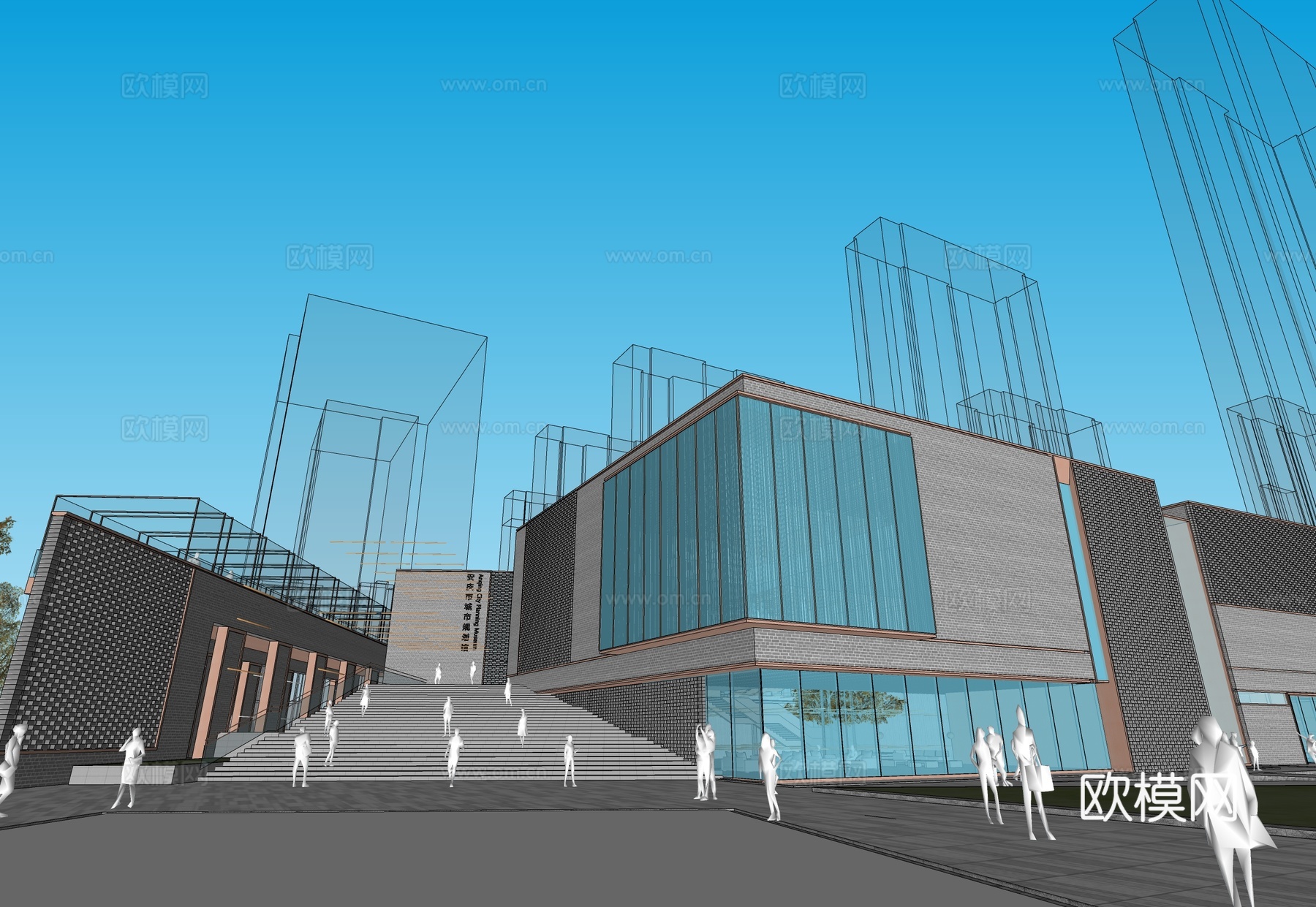 现代展览馆建筑 博物馆 建筑外观su模型