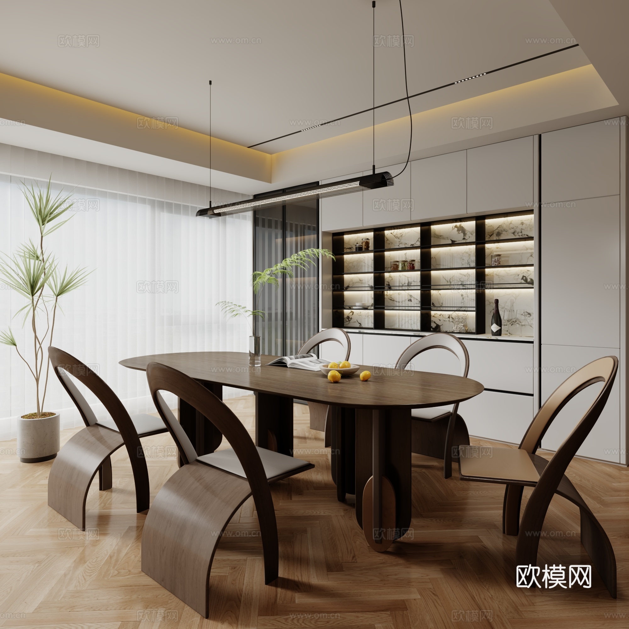 现代餐厅 餐桌椅 餐边柜3d模型