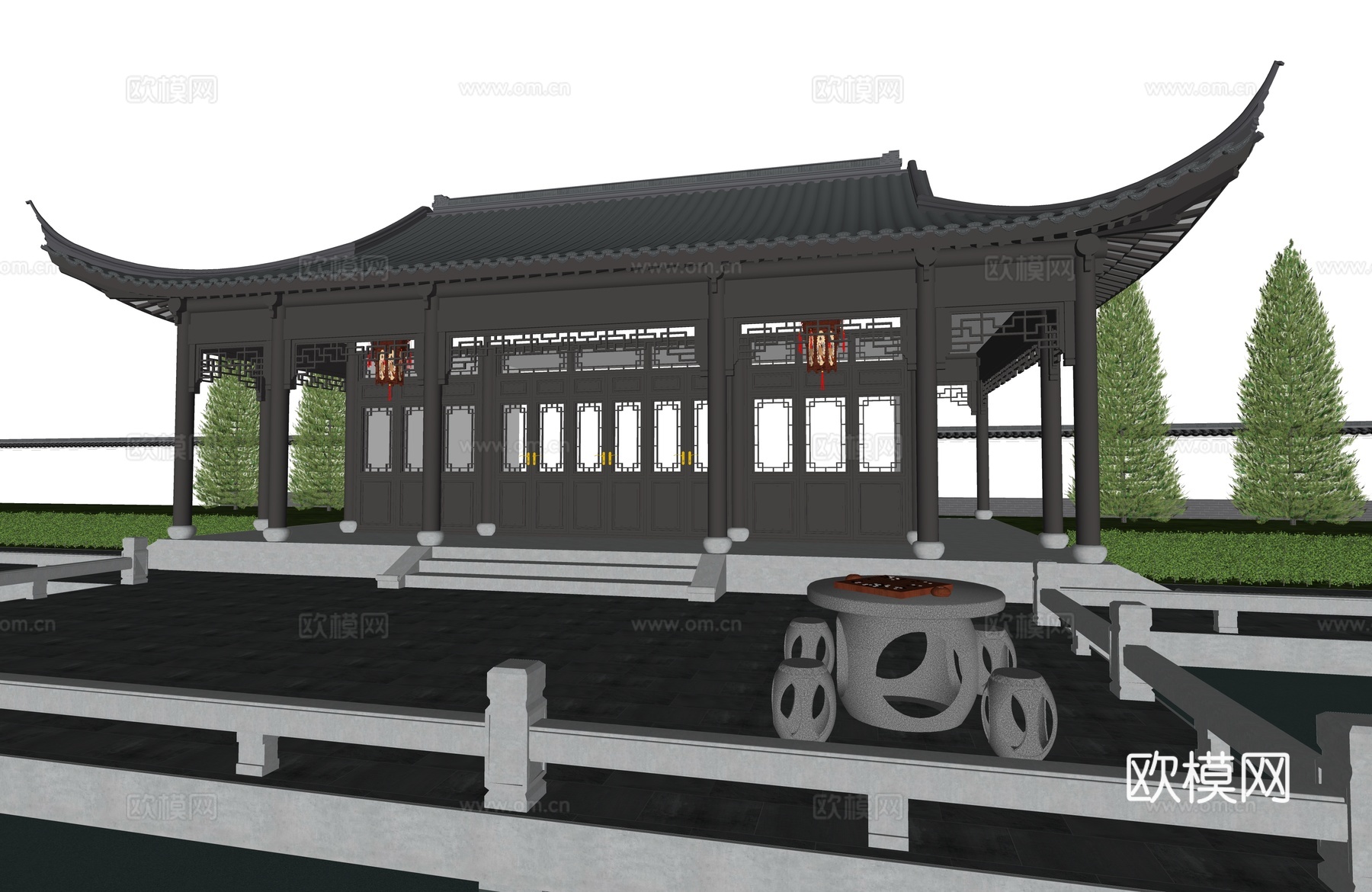 厢房 民宿 园林景观 水景水池 苏式建筑 仿古建筑su模型