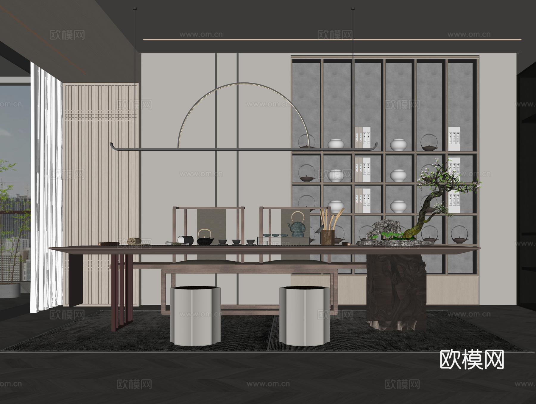 新中式茶室su模型