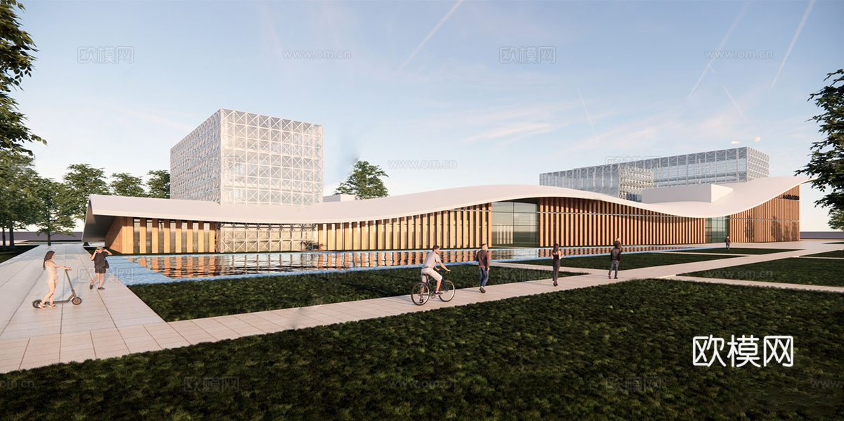 现代展览馆建筑 文化活动中心su模型