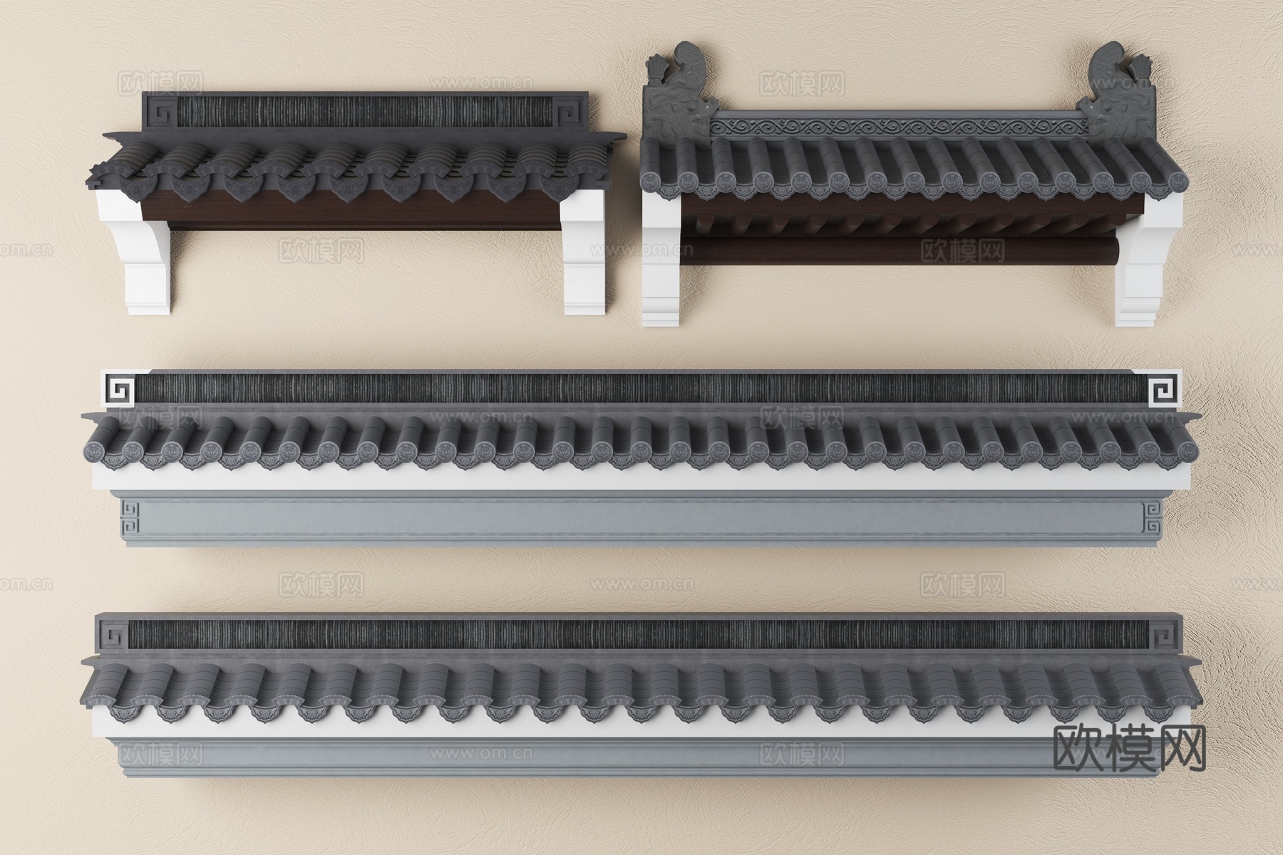围墙 飞檐 窗楣 屋顶 古建3d模型下载