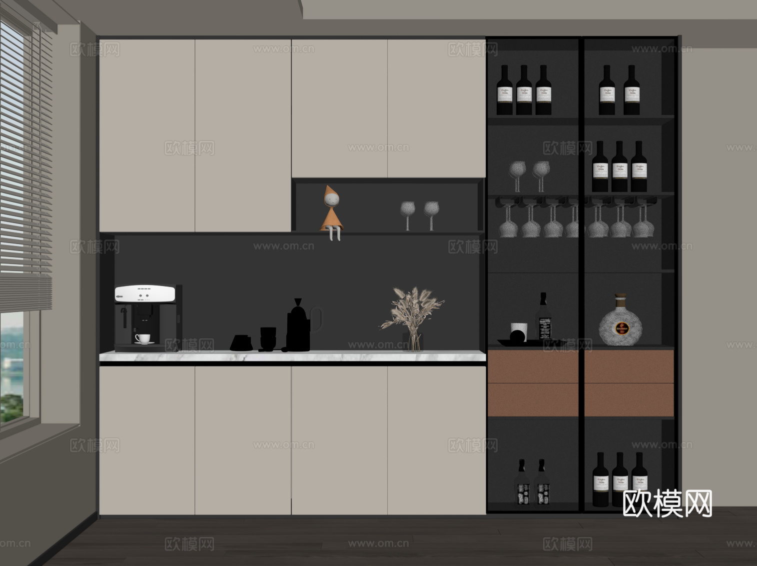 现代简约酒柜 餐边柜su模型