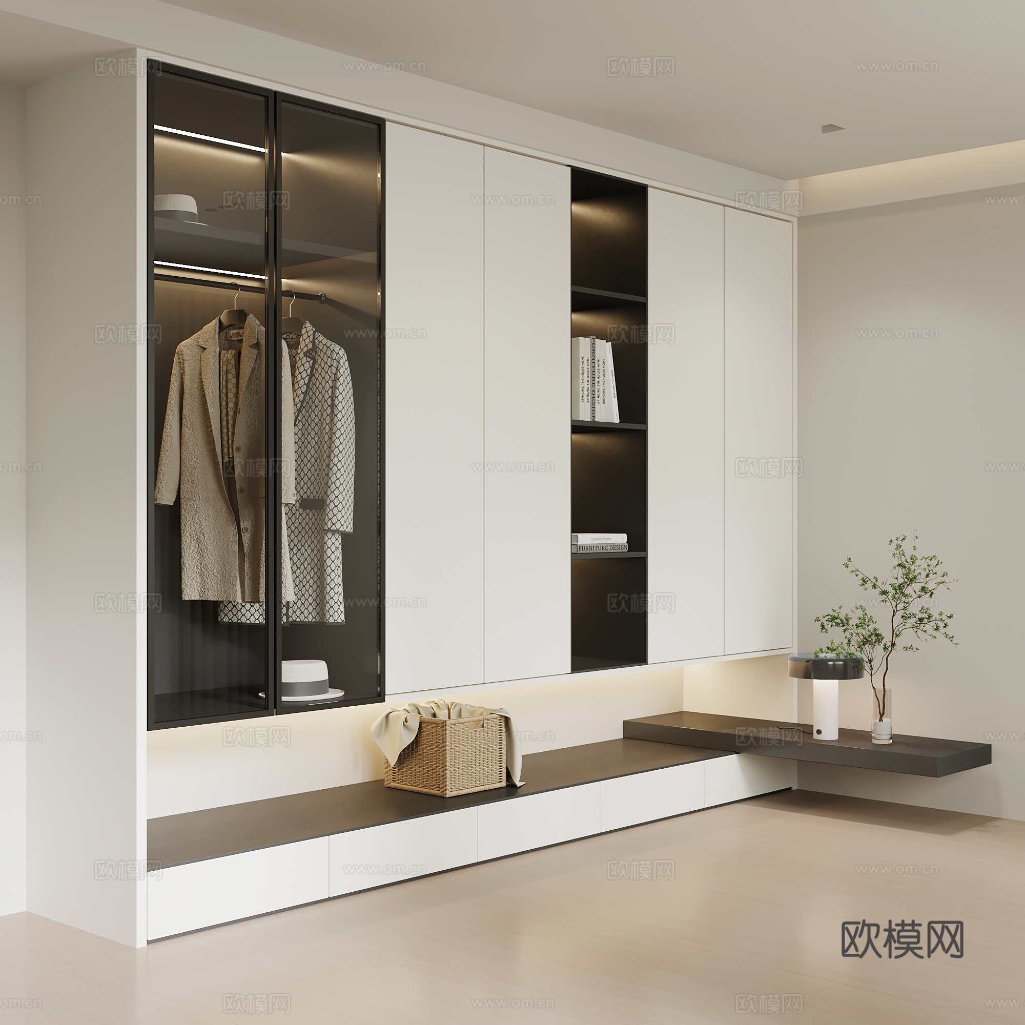 现代衣柜 衣柜床头柜su模型