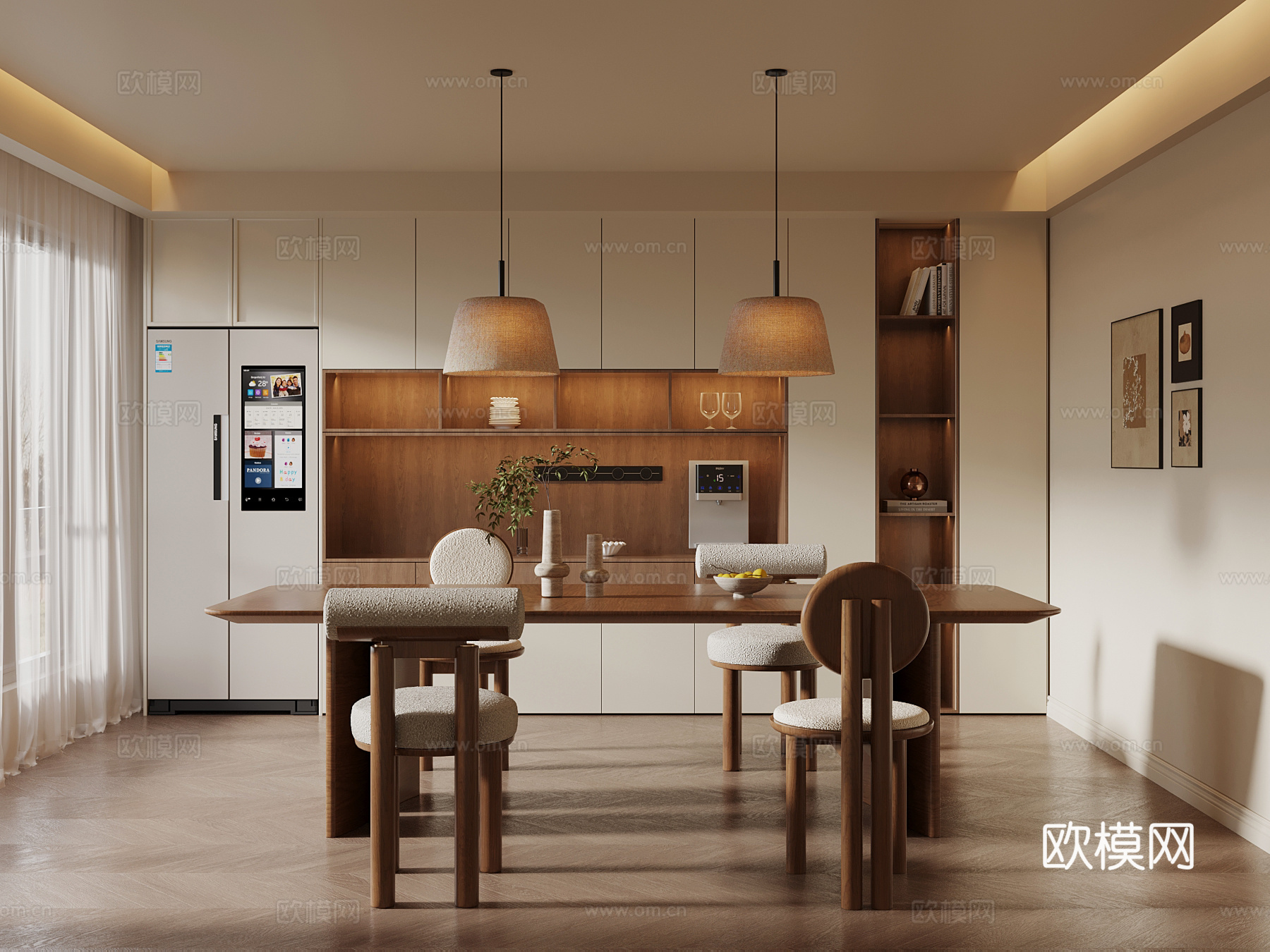 中古风餐厅 酒柜 餐桌椅su模型