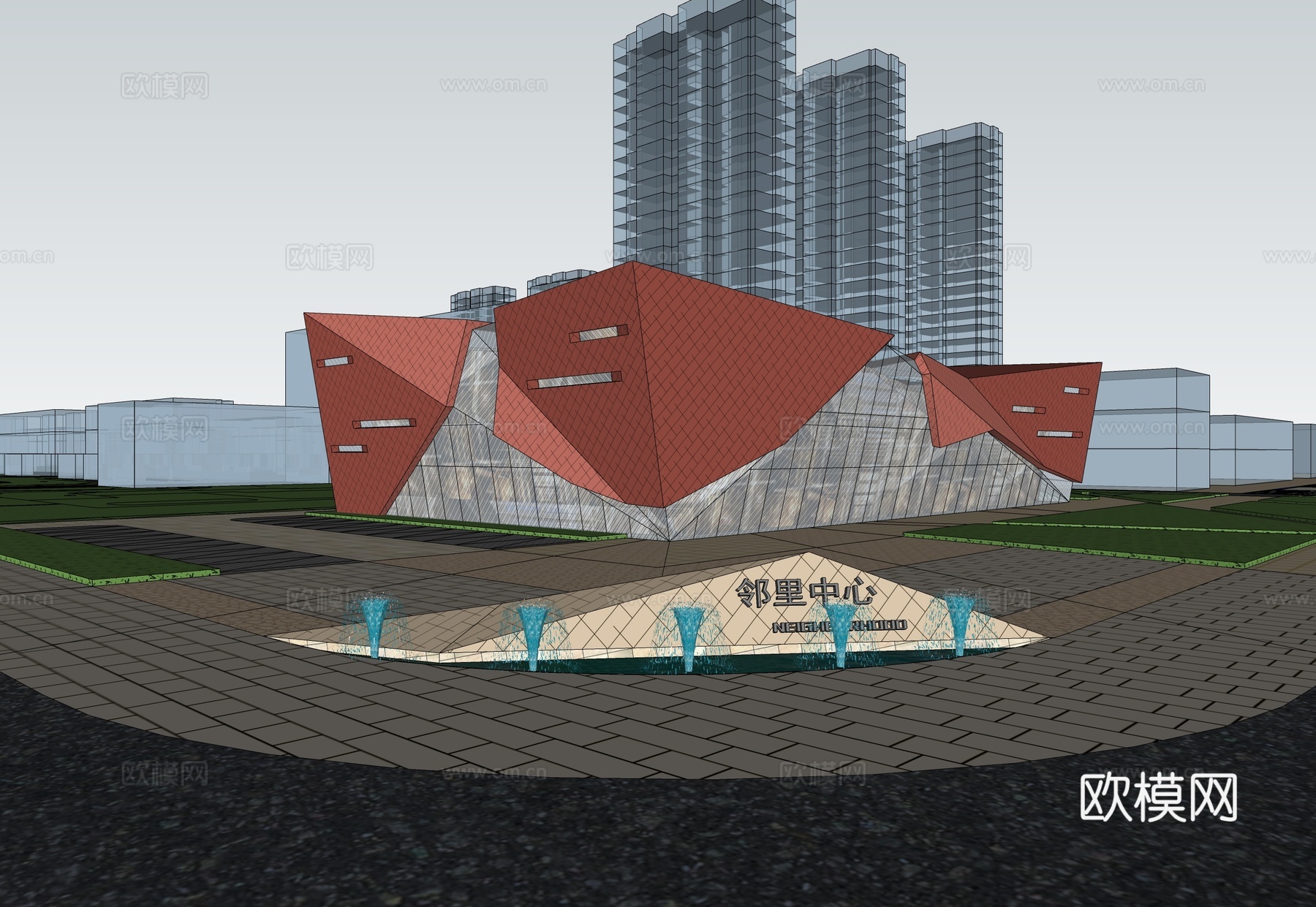 现代展览馆建筑 博物馆 建筑外观su模型