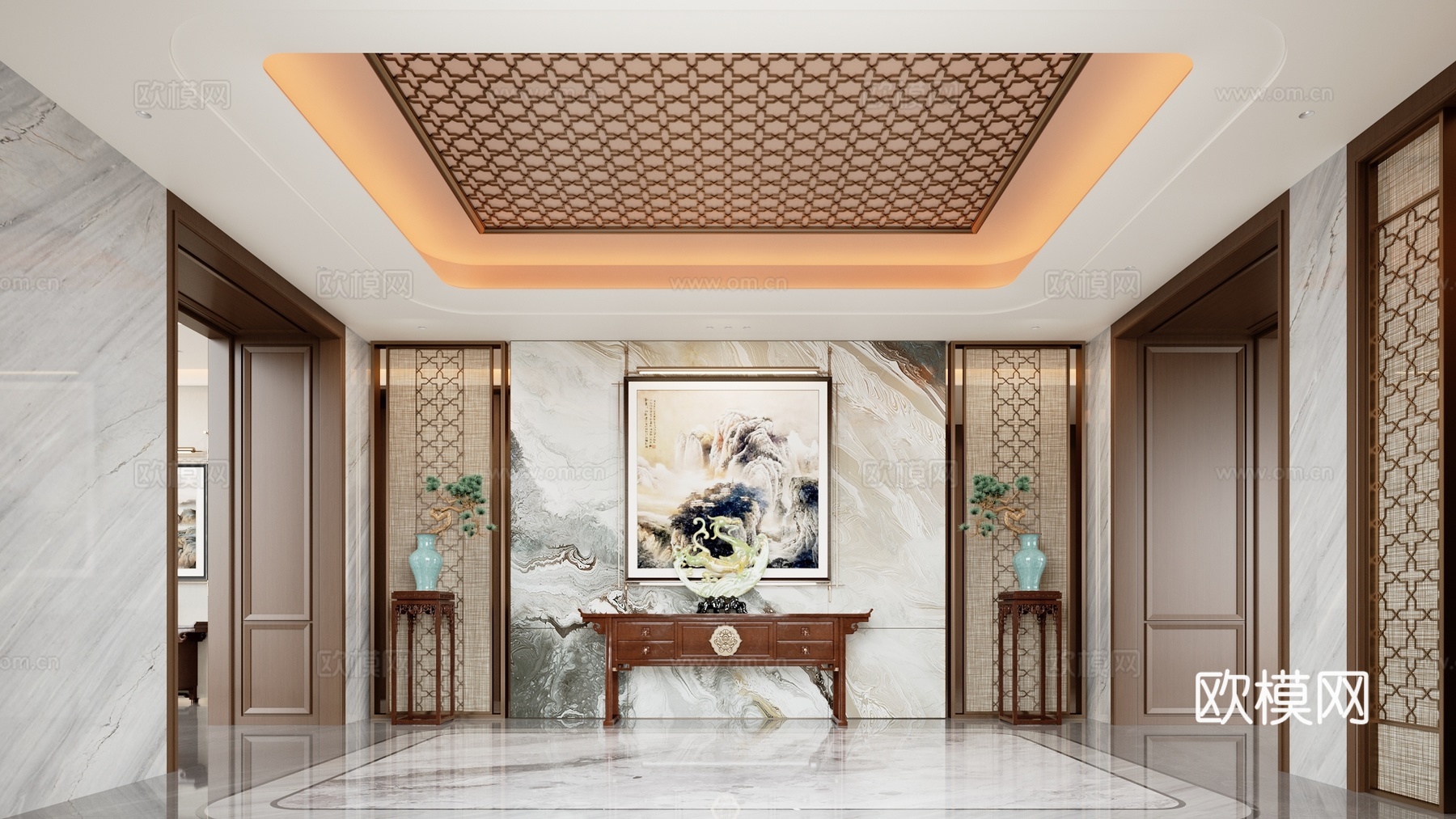 新中式别墅大厅3d模型下载