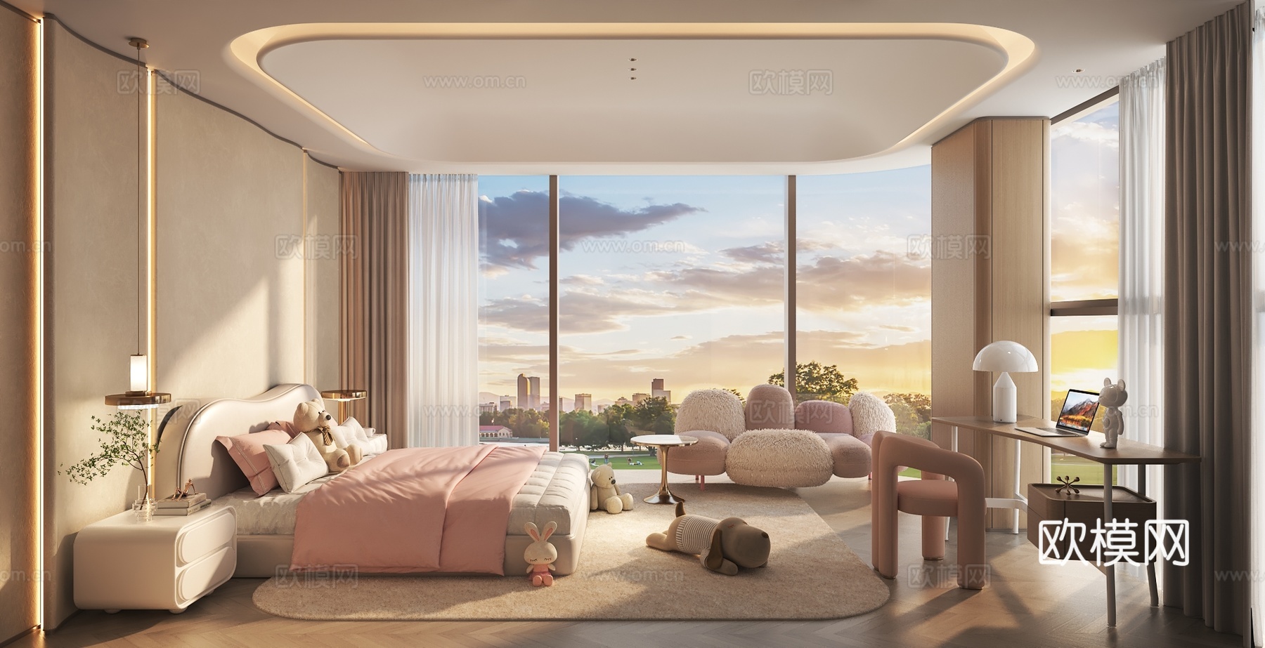 轻奢儿童房女儿房3d模型下载