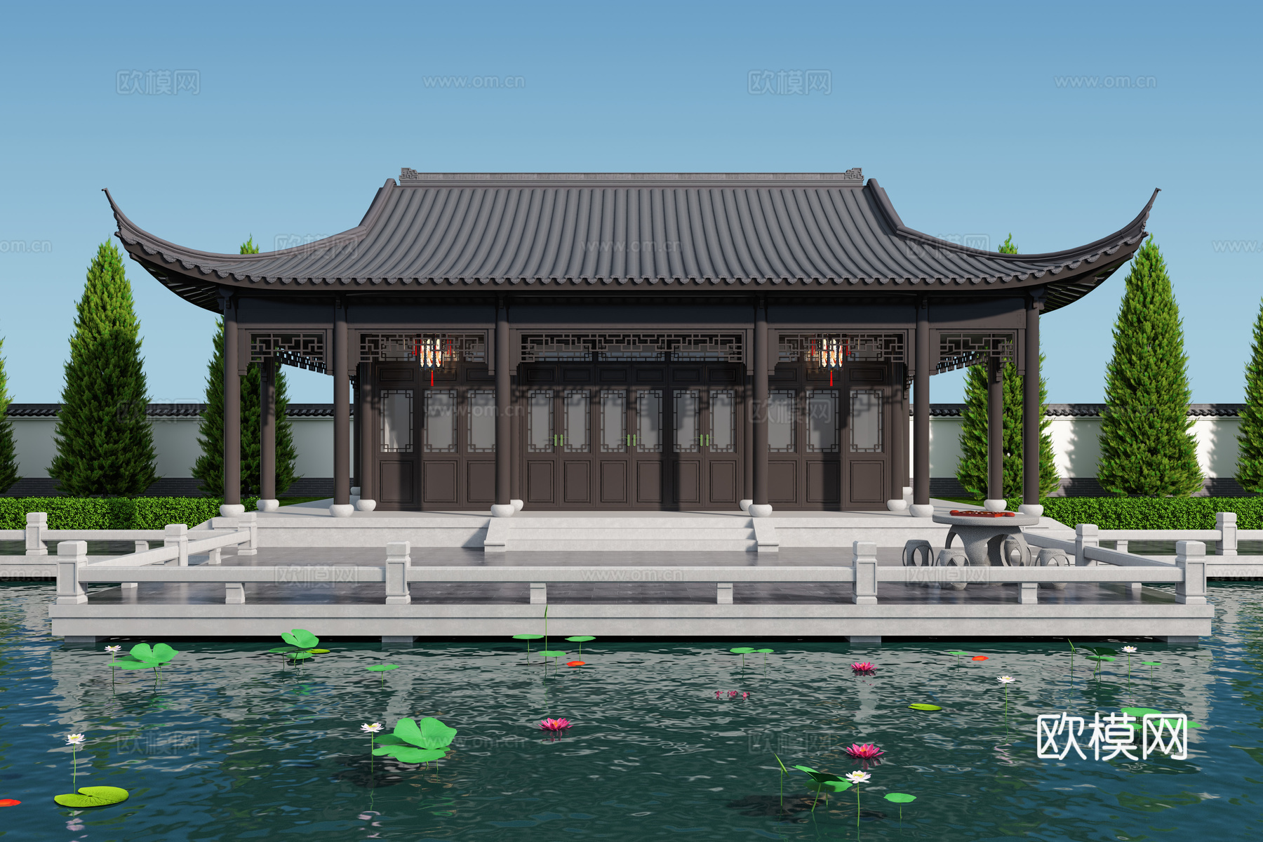 厢房 民宿 园林景观 水景水池 苏式建筑 仿古建筑su模型