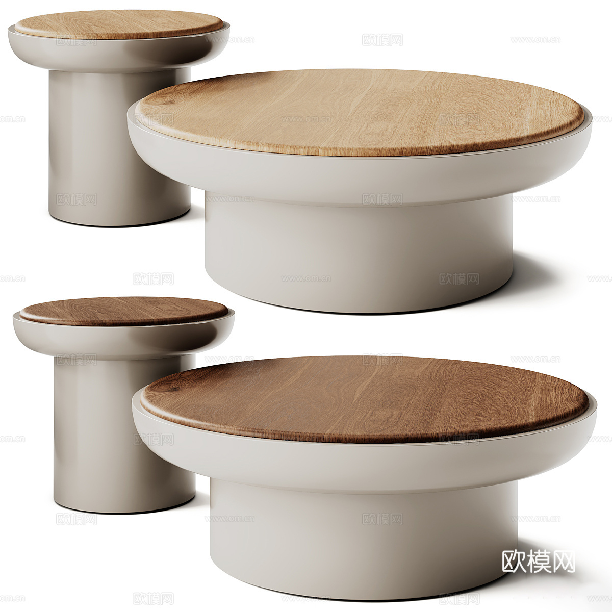 中古风圆形大理石茶几组合3d模型下载（渲染图4）