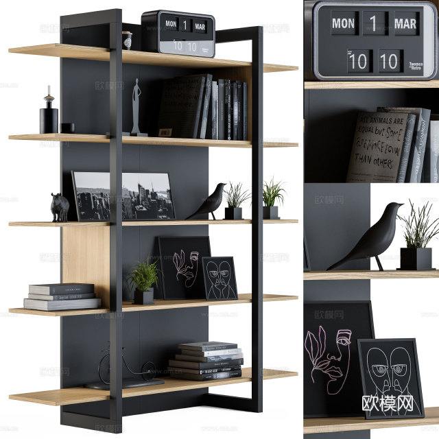 现代置物架 展柜货架 书架 书柜3d模型下载（渲染图1）