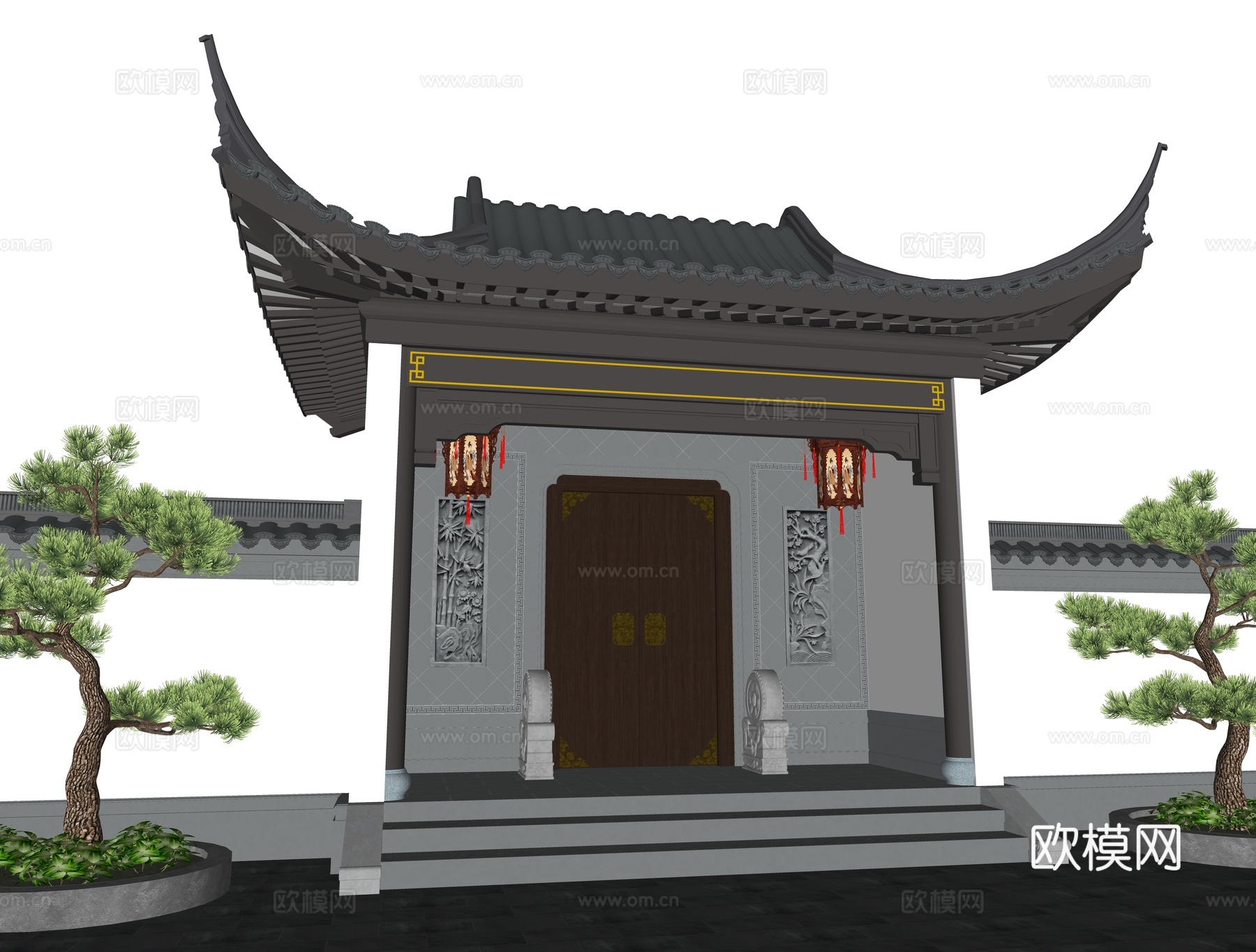 大门 门头 入户门 别墅大门 将军门 苏式建筑 古建su模型