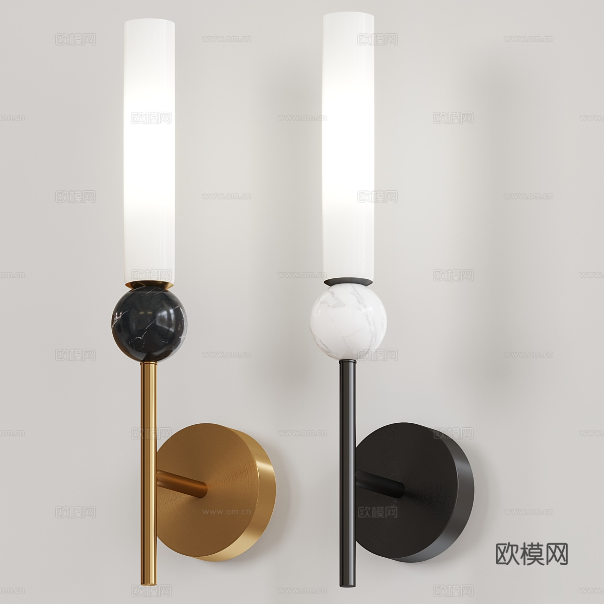 现代轻奢金属玻璃装饰壁灯3d模型下载（渲染图2）