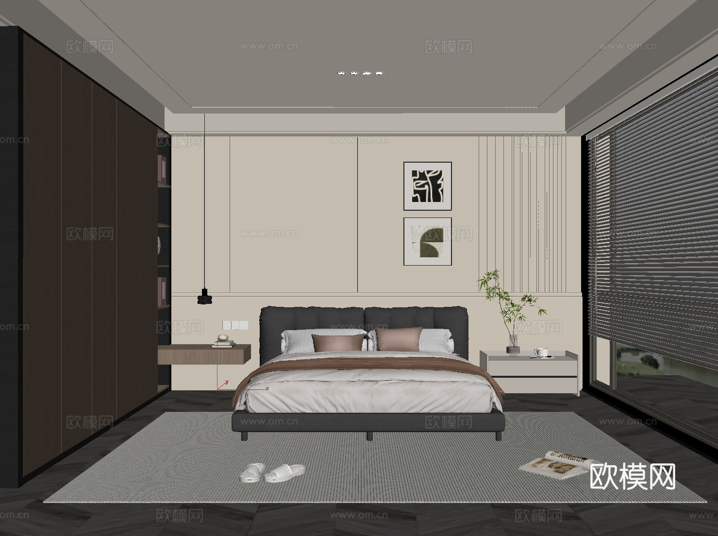 现代意式卧室su模型
