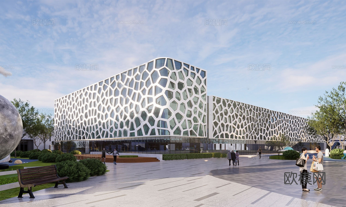 现代展览馆建筑 博览馆 建筑外观su模型