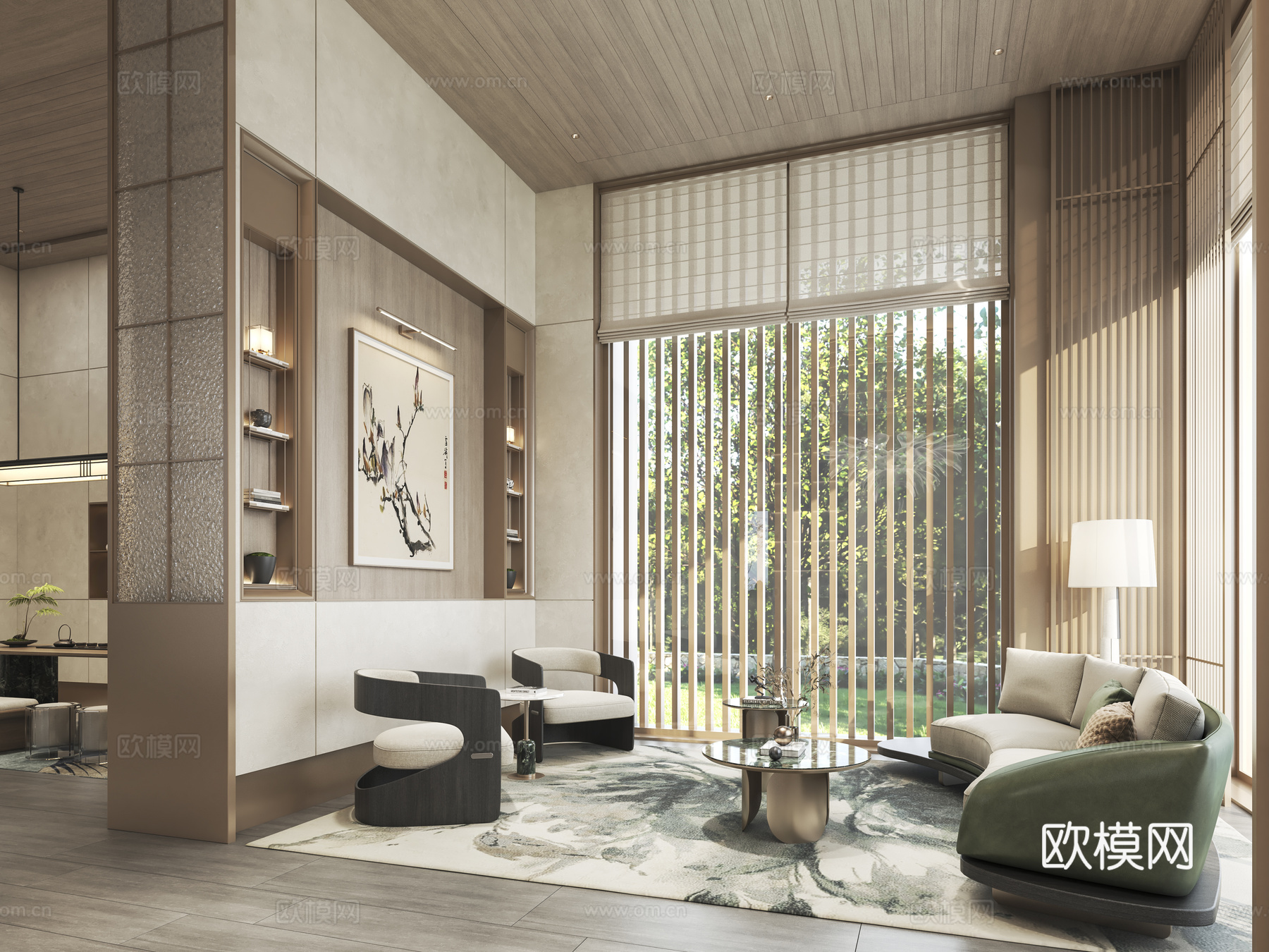 现代会所休闲区沙发组合3d模型下载