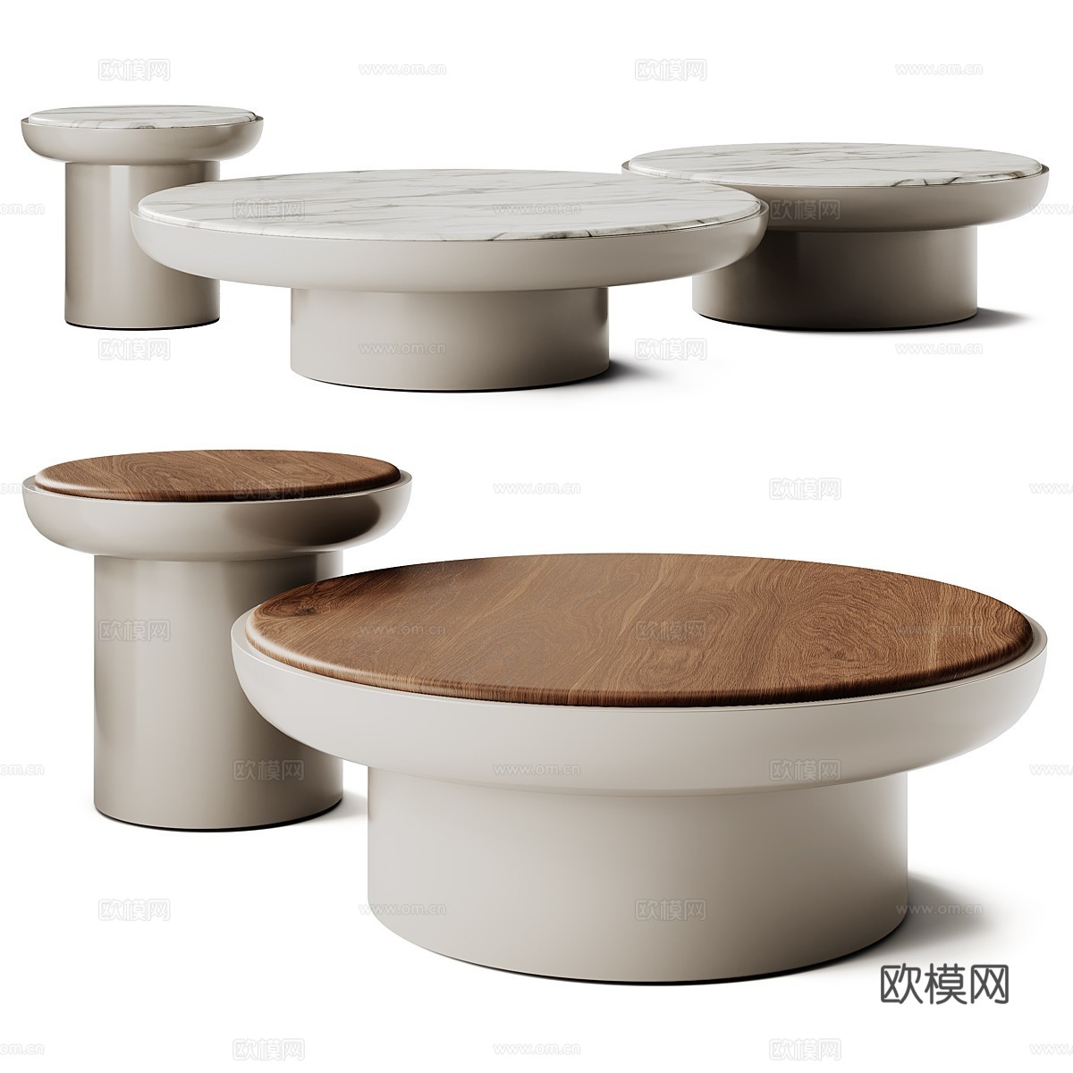 中古风圆形大理石茶几组合3d模型下载（渲染图3）