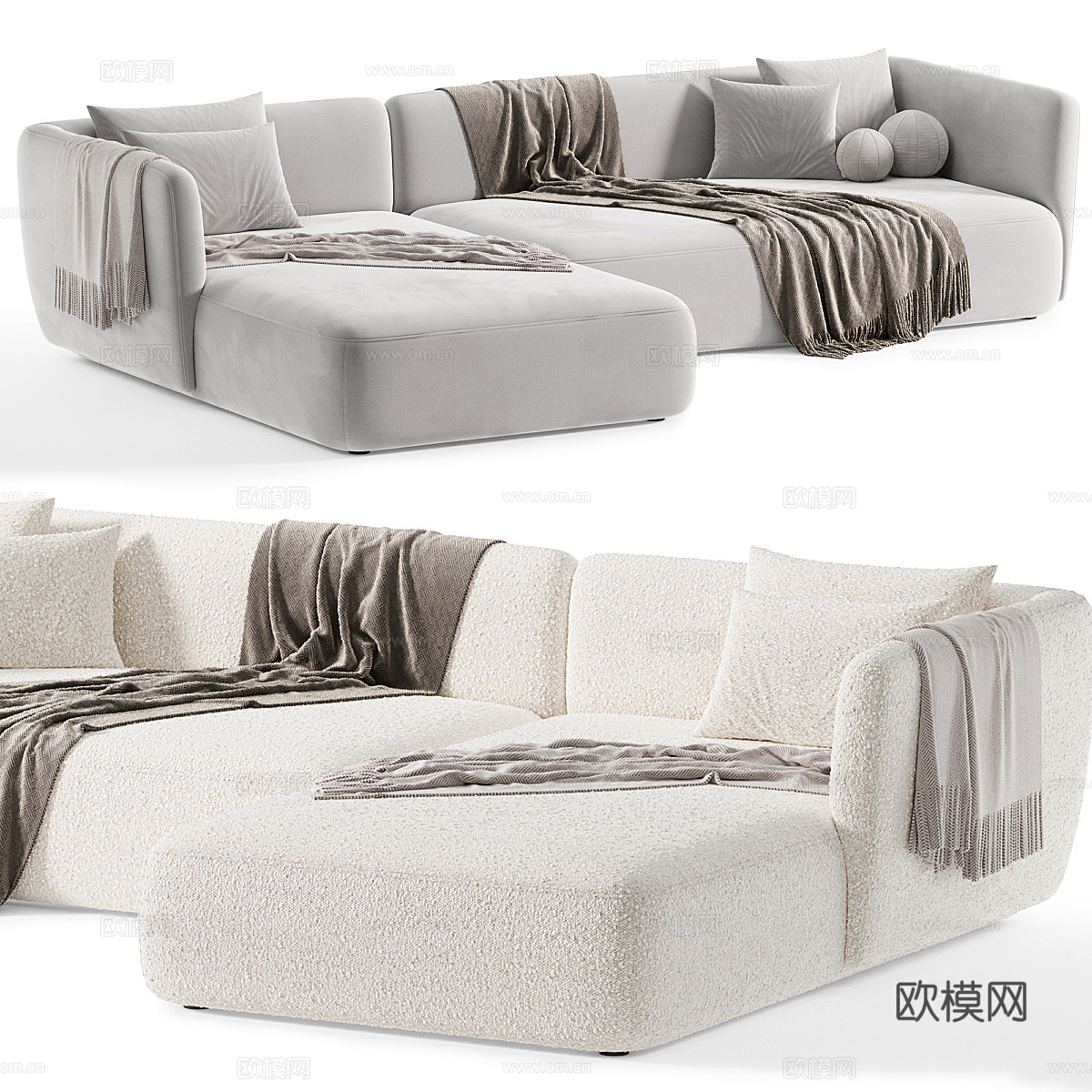 现代布艺组合转角沙发3d模型