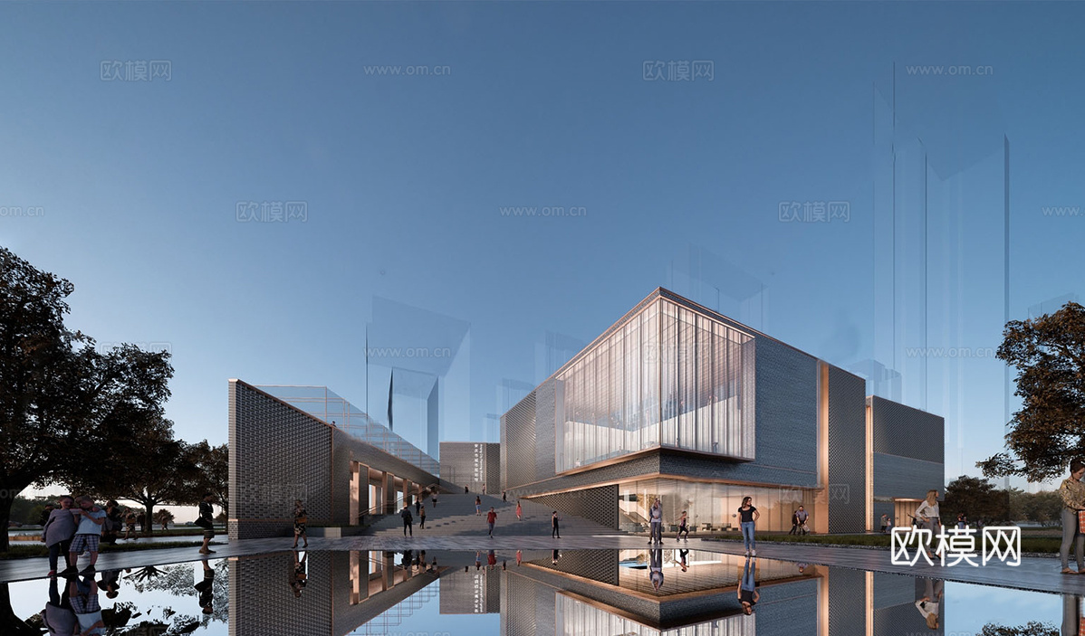 现代展览馆建筑 博物馆 建筑外观su模型