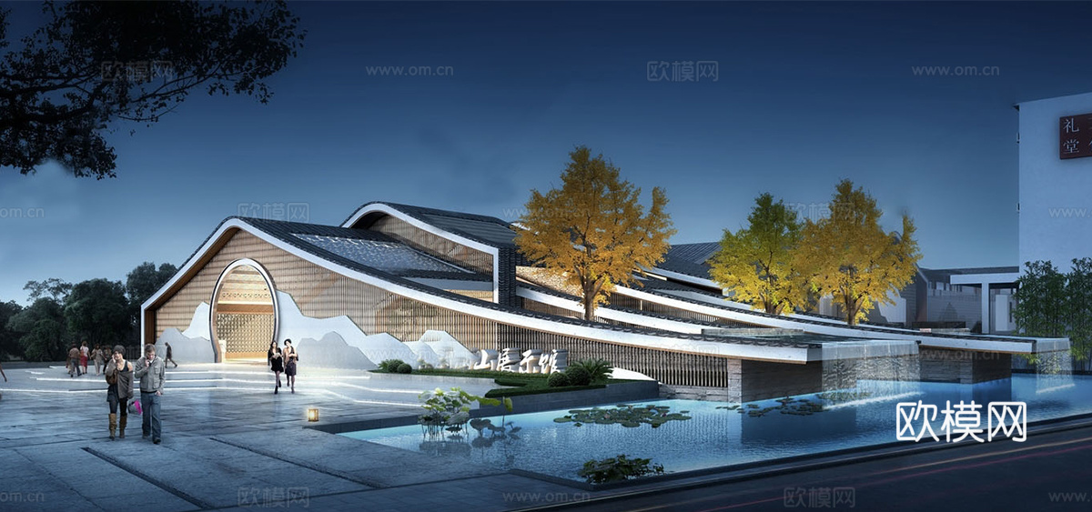 新中式展览馆建筑su模型