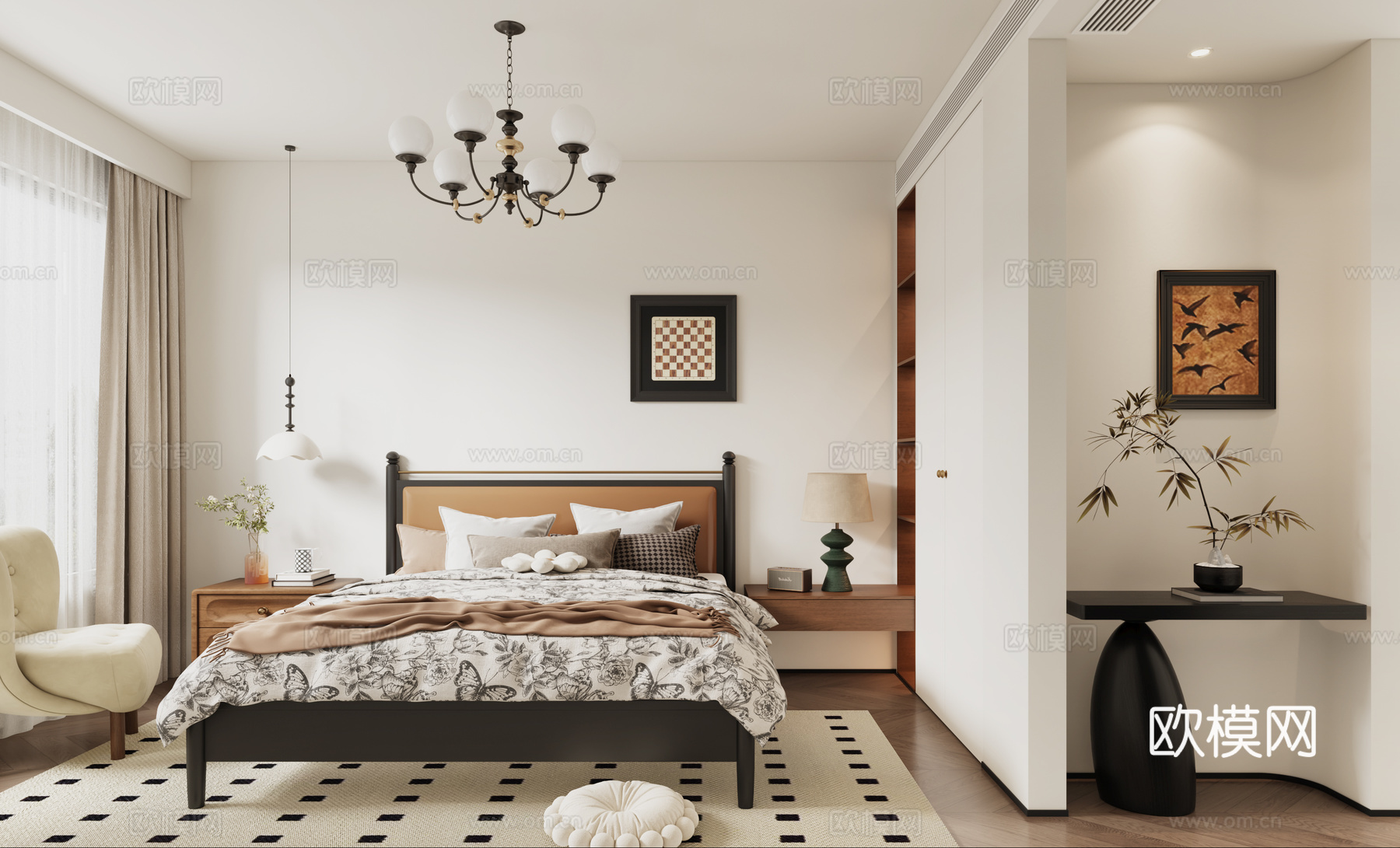 法式卧室 法式床 法式玄关柜 法式吊灯 法式主卧3d模型下载