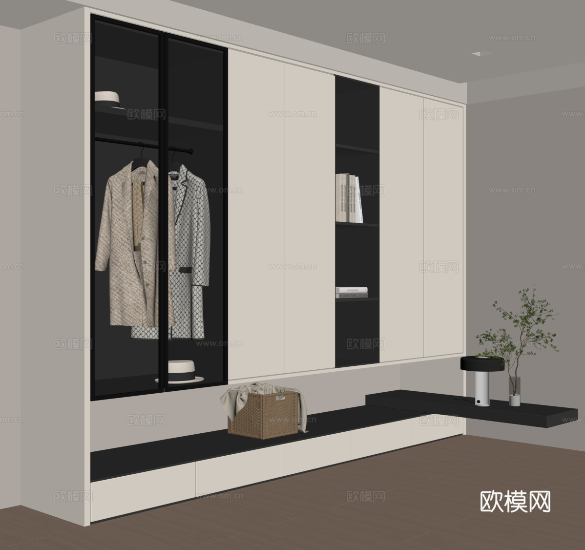 现代衣柜 衣柜床头柜su模型