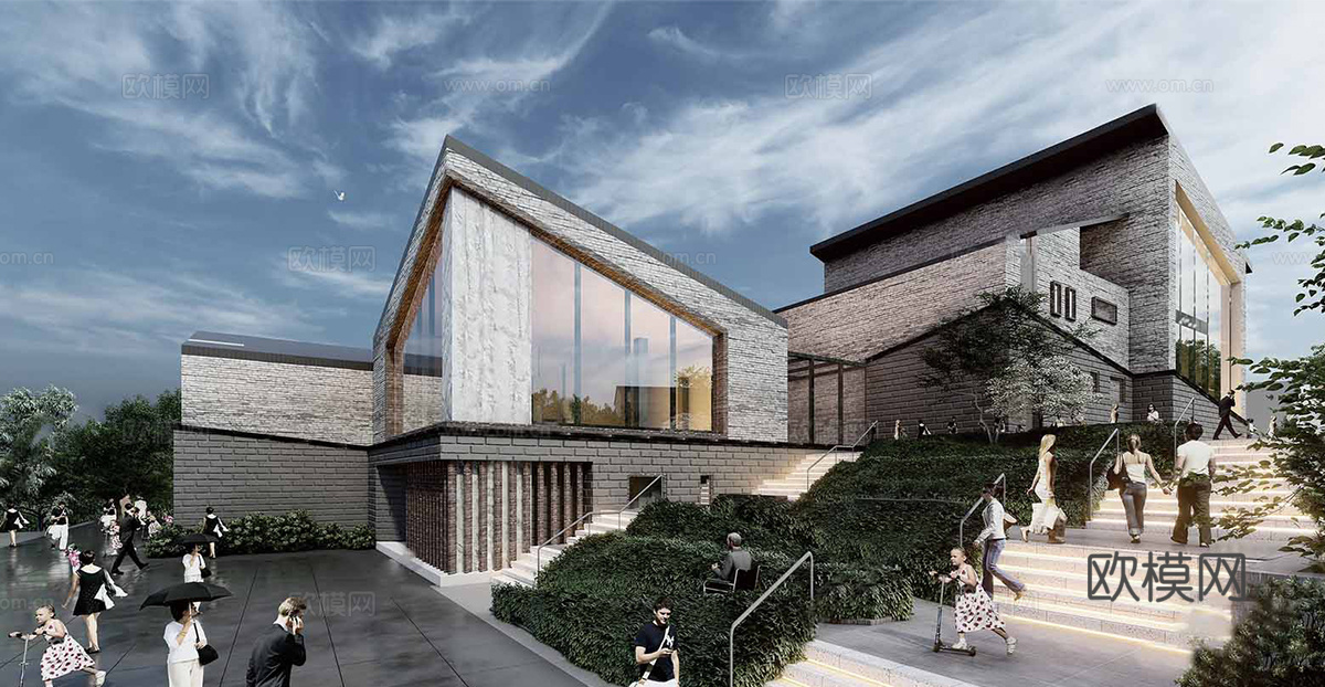 现代展览馆建筑 博物馆 建筑外观su模型