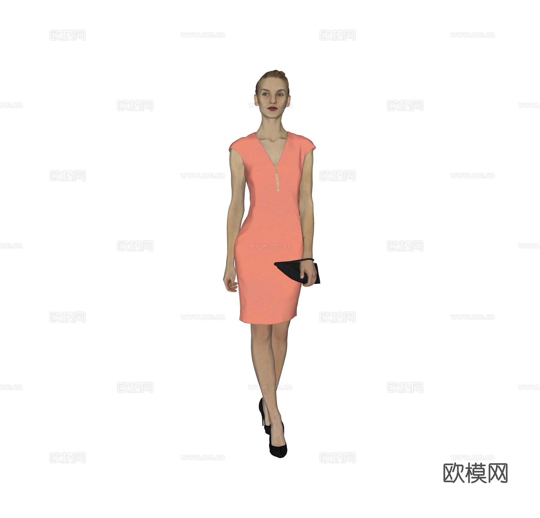 现代人物 三维人物 站姿连衣裙女人su模型