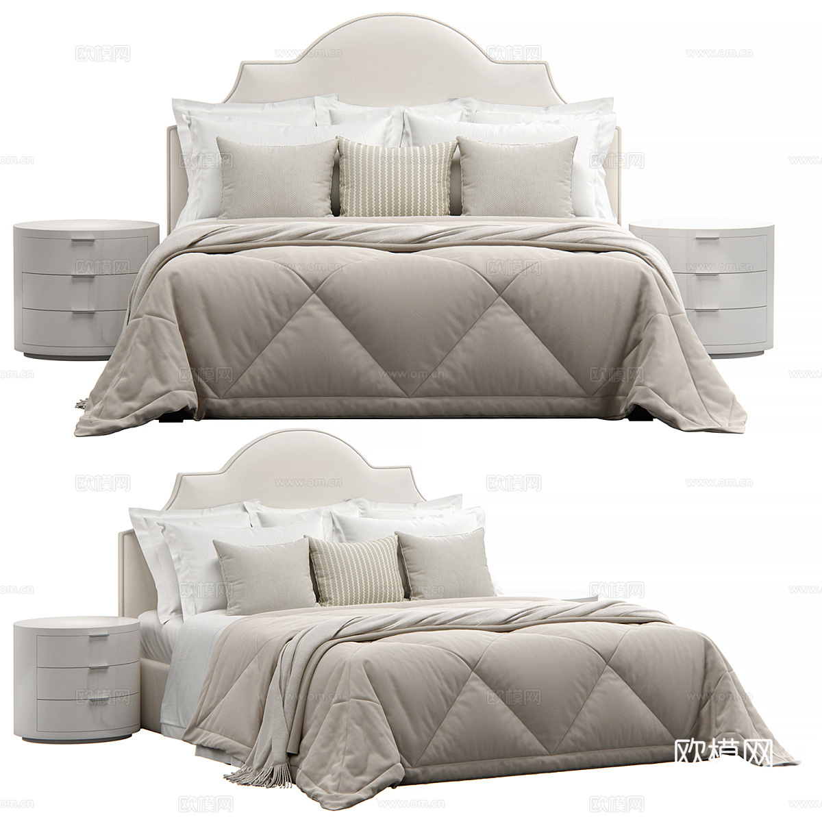 美式简约 Nicolette 布艺双人床3d模型下载（渲染图2）