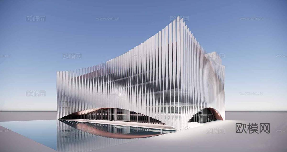 现代展览馆建筑 博物馆 建筑外观su模型