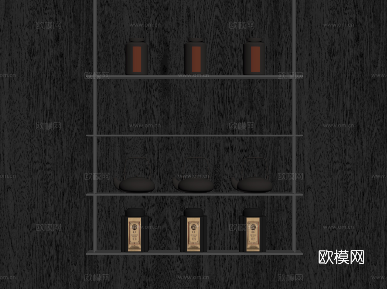 现代置物架 茶具架 茶叶 茶壶su模型