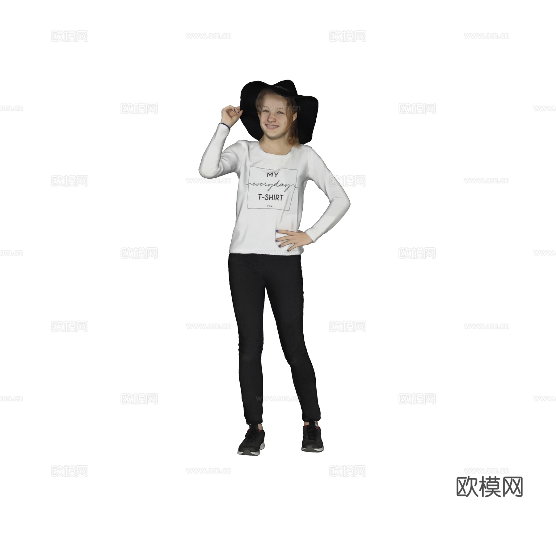 现代人物 三维人物 站姿戴帽子的女人su模型
