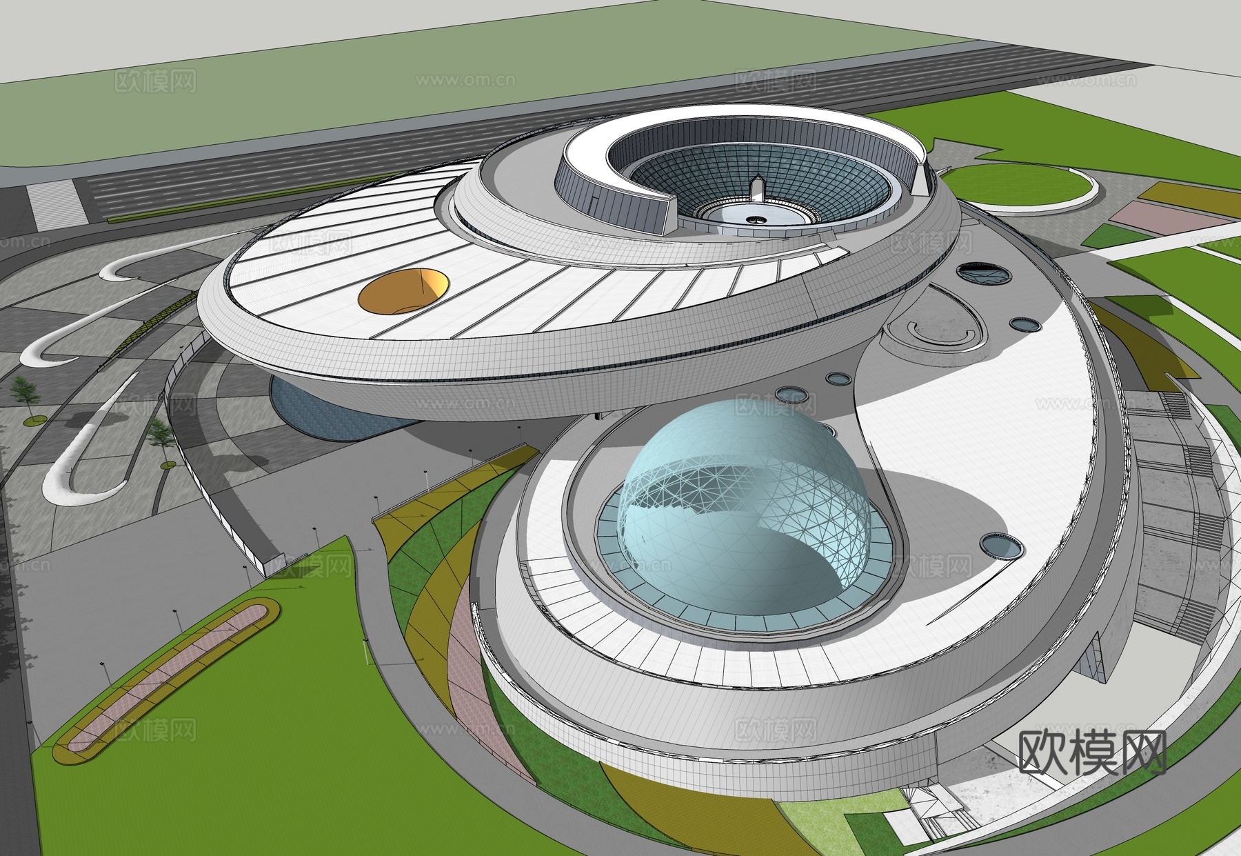 现代展览馆建筑 博物馆 建筑外观su模型