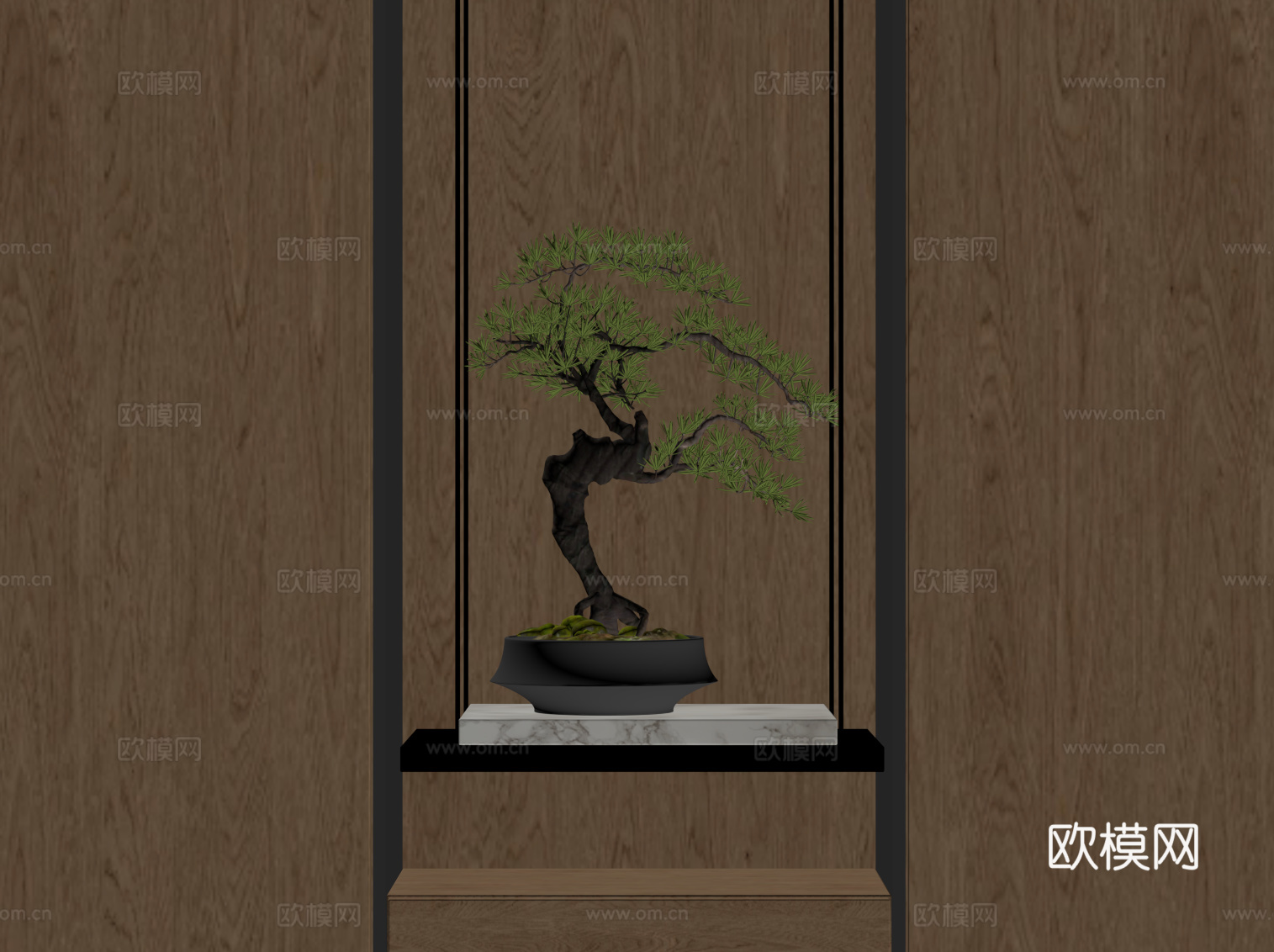 新中式盆栽 松树植物盆栽su模型
