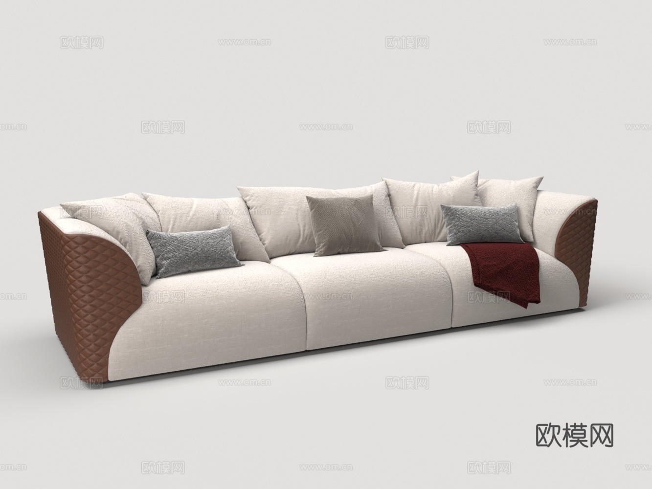 现代布艺皮革拼接多人沙发3d模型下载
