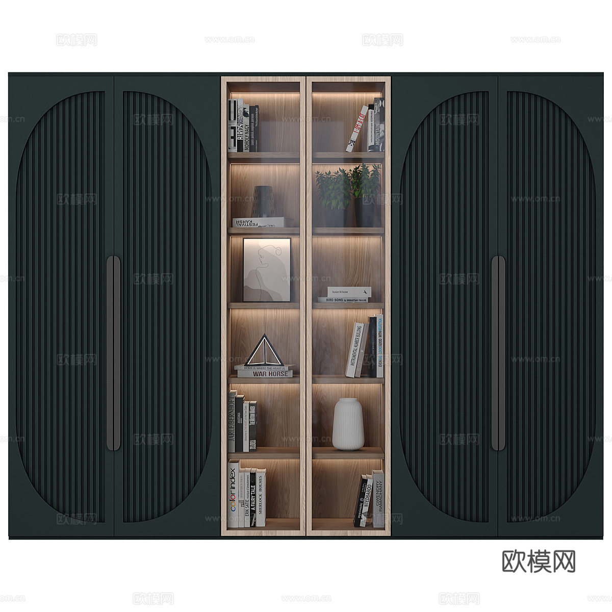 现代奶油风开门衣柜3d模型下载（渲染图1）