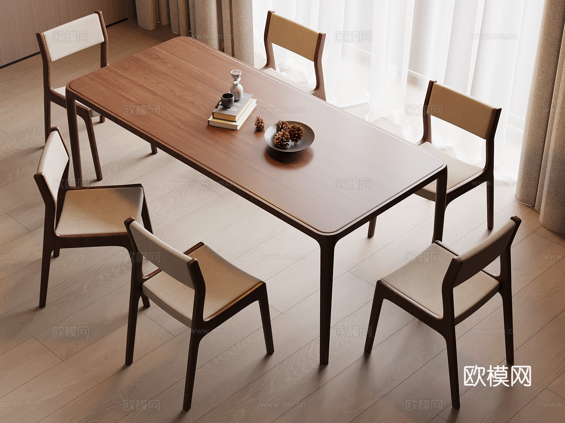 现代中古餐桌椅su模型