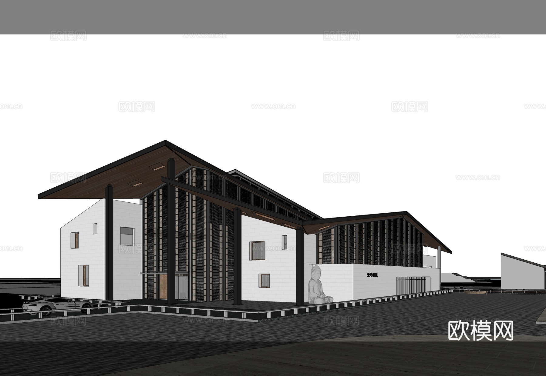 现代展览馆建筑 博物馆 建筑外观su模型