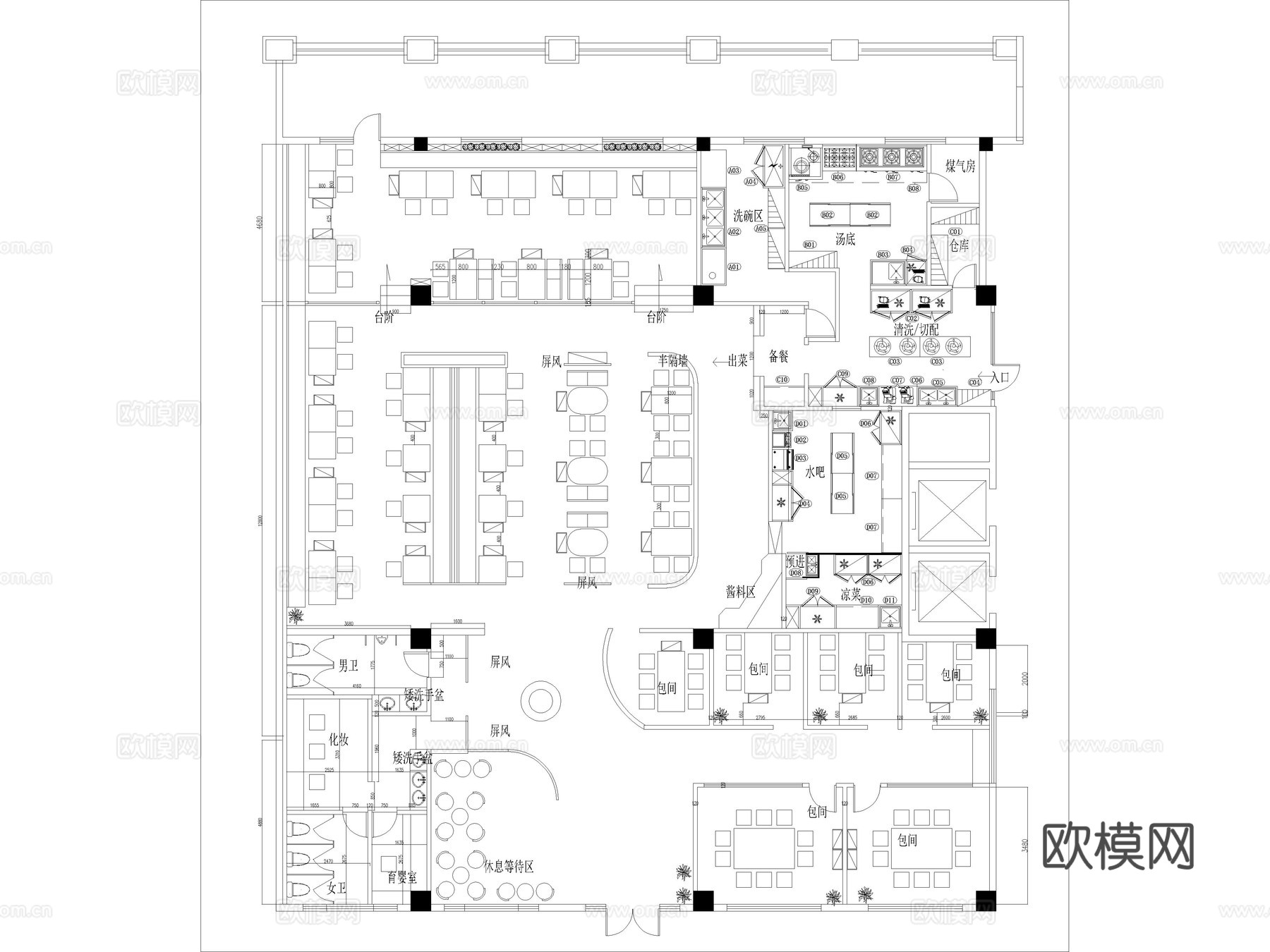 40套烧烤店烤肉店餐厅CAD施工图cad施工图