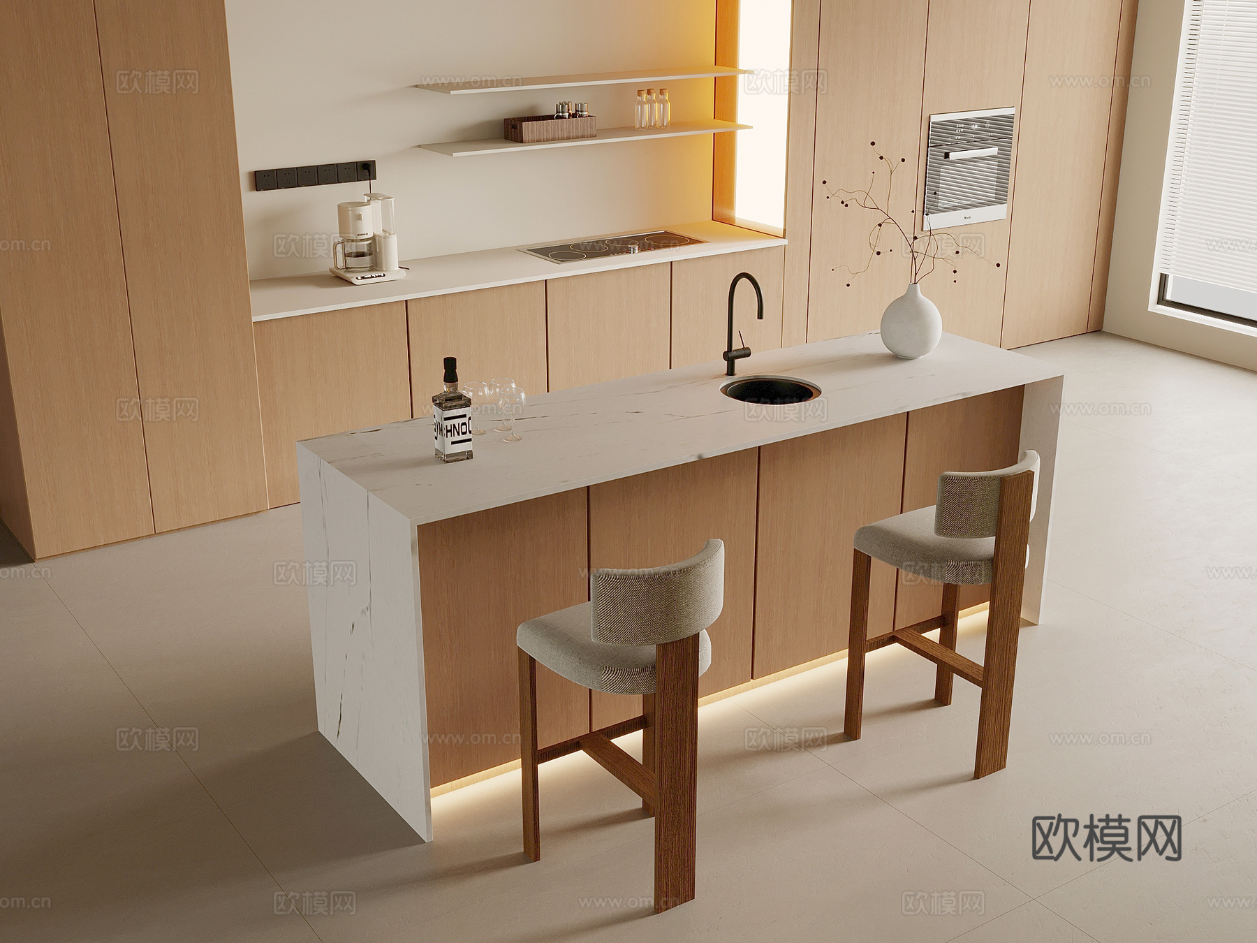 现代吧台 岛台 水吧台3d模型下载