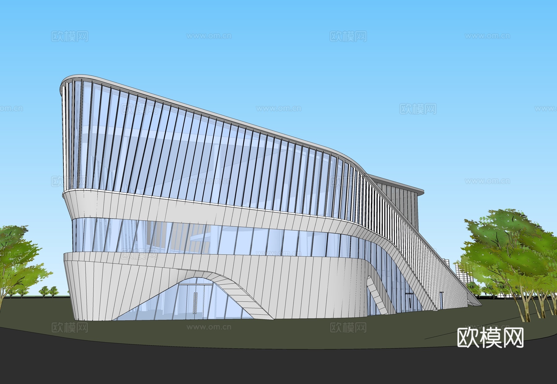 现代展览馆建筑 博物馆 建筑外观su模型