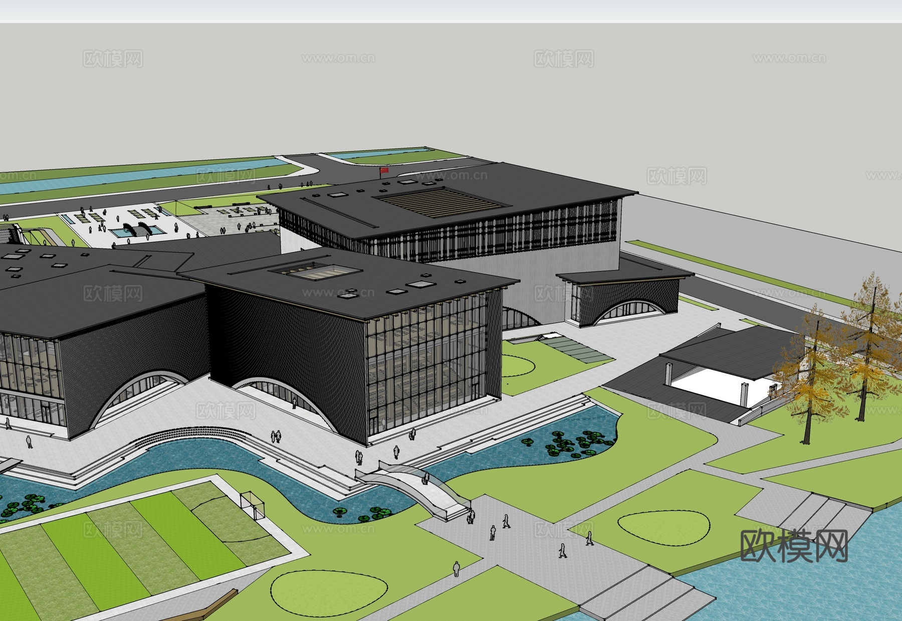 现代展览馆建筑 博物馆 建筑外观su模型