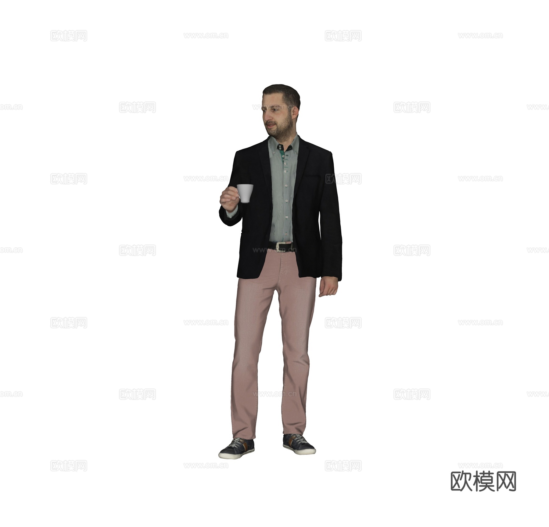 现代人物 三维人物 喝咖啡的男人su模型下载（渲染图2）