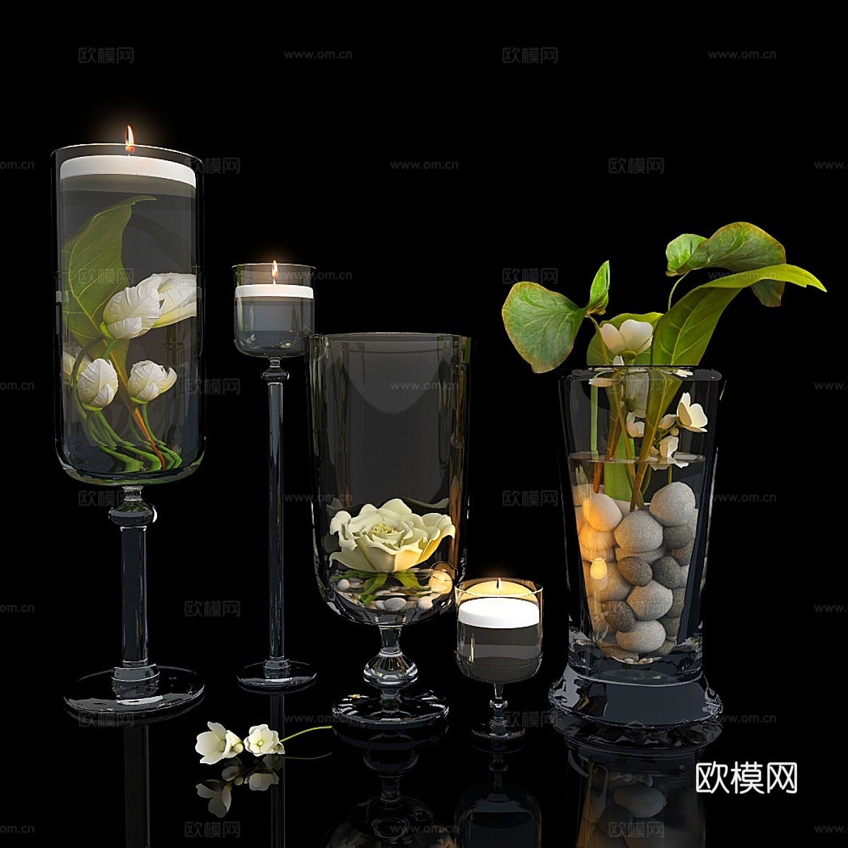 玻璃花瓶中的植物3d模型下载