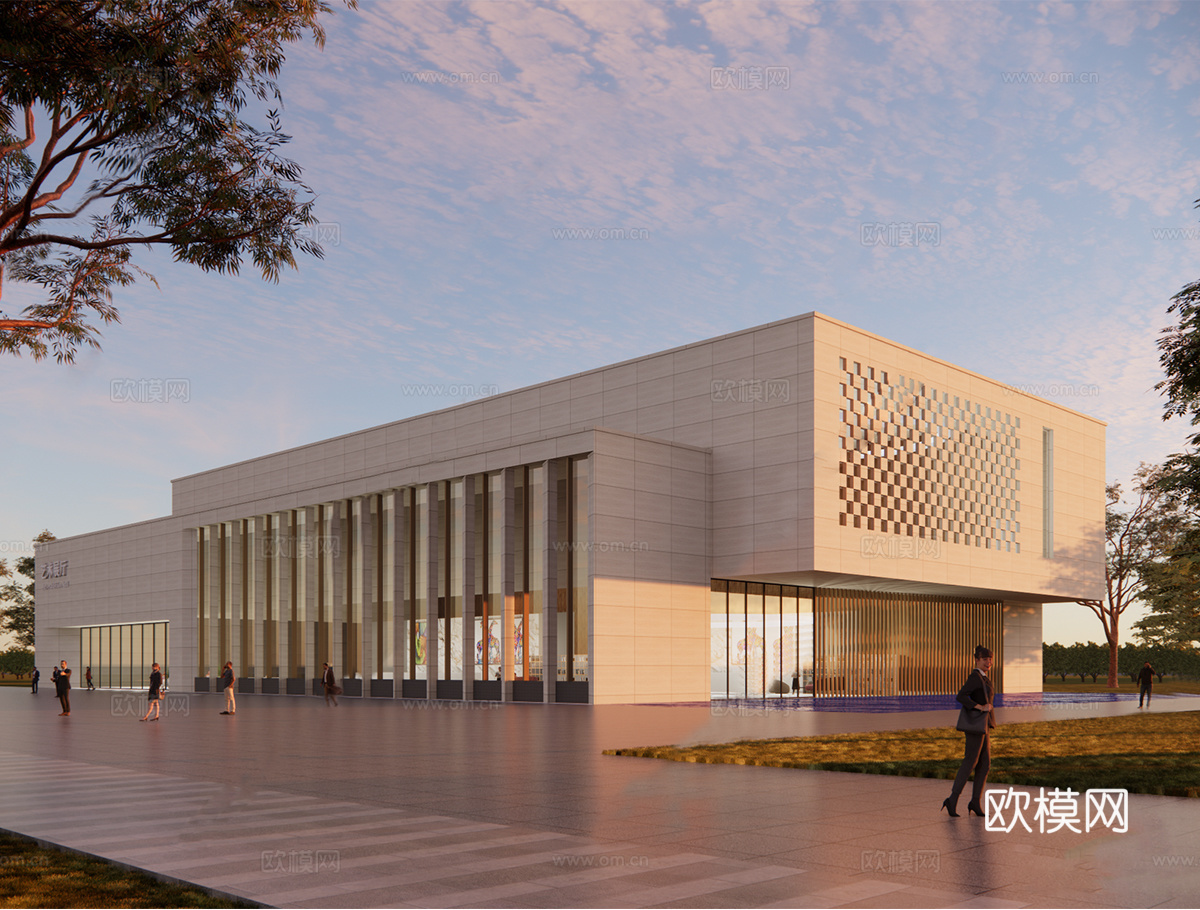 现代展览馆建筑 博物馆 建筑外观su模型