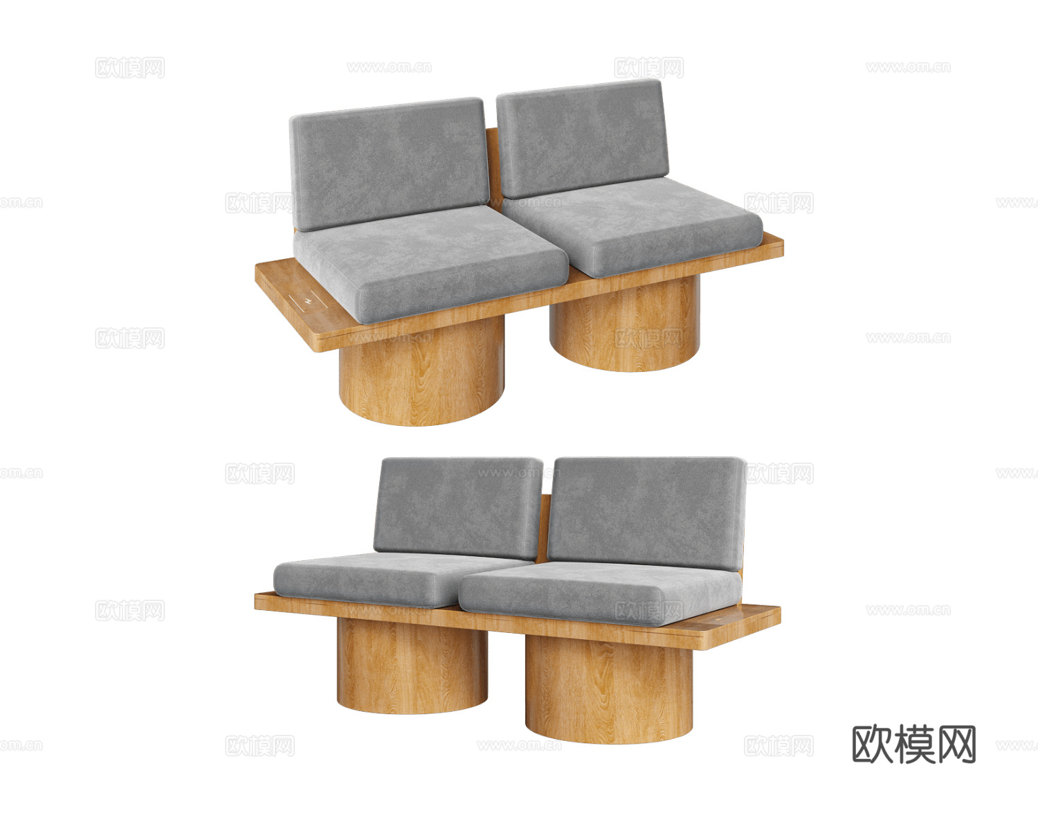 CORE objects 原木风双人沙发椅3d模型下载