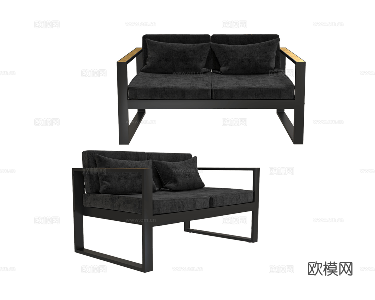 Pikart 黑色双人沙发3d模型下载
