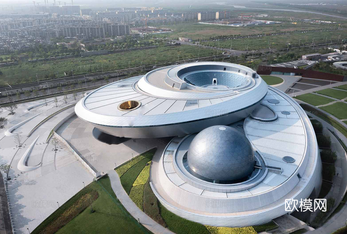 现代展览馆建筑 博物馆 建筑外观su模型