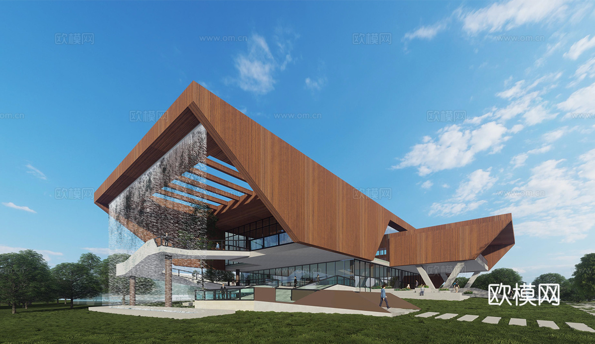 现代展览馆建筑 博物馆 建筑外观su模型